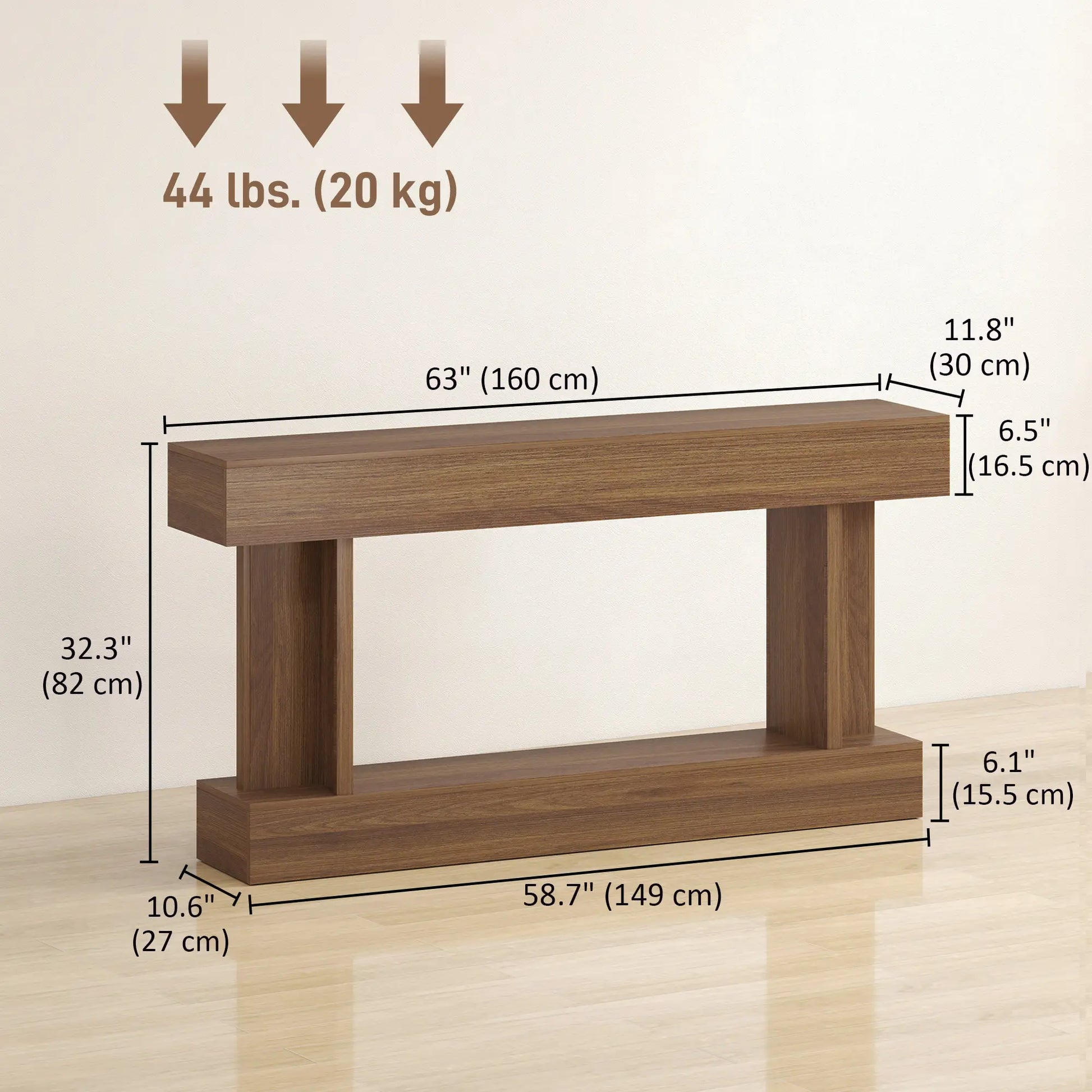 63 Inch Console Table, Vintage Narrow Entryway with Storage Shelf, Dark Brown Console Tables at Gallery Canada