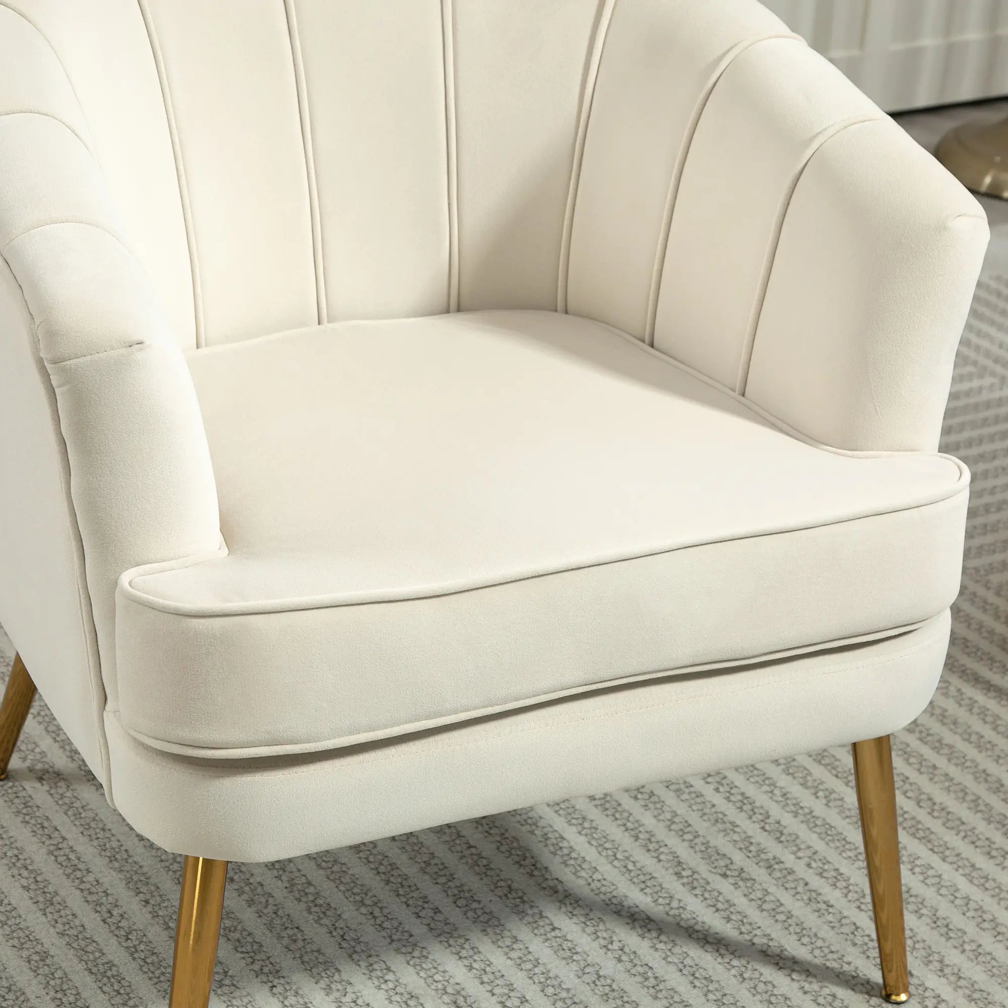 Modern Fabric Armchair, Gold Metal Legs, 32in, Cream White Accent Chairs at Gallery Canada