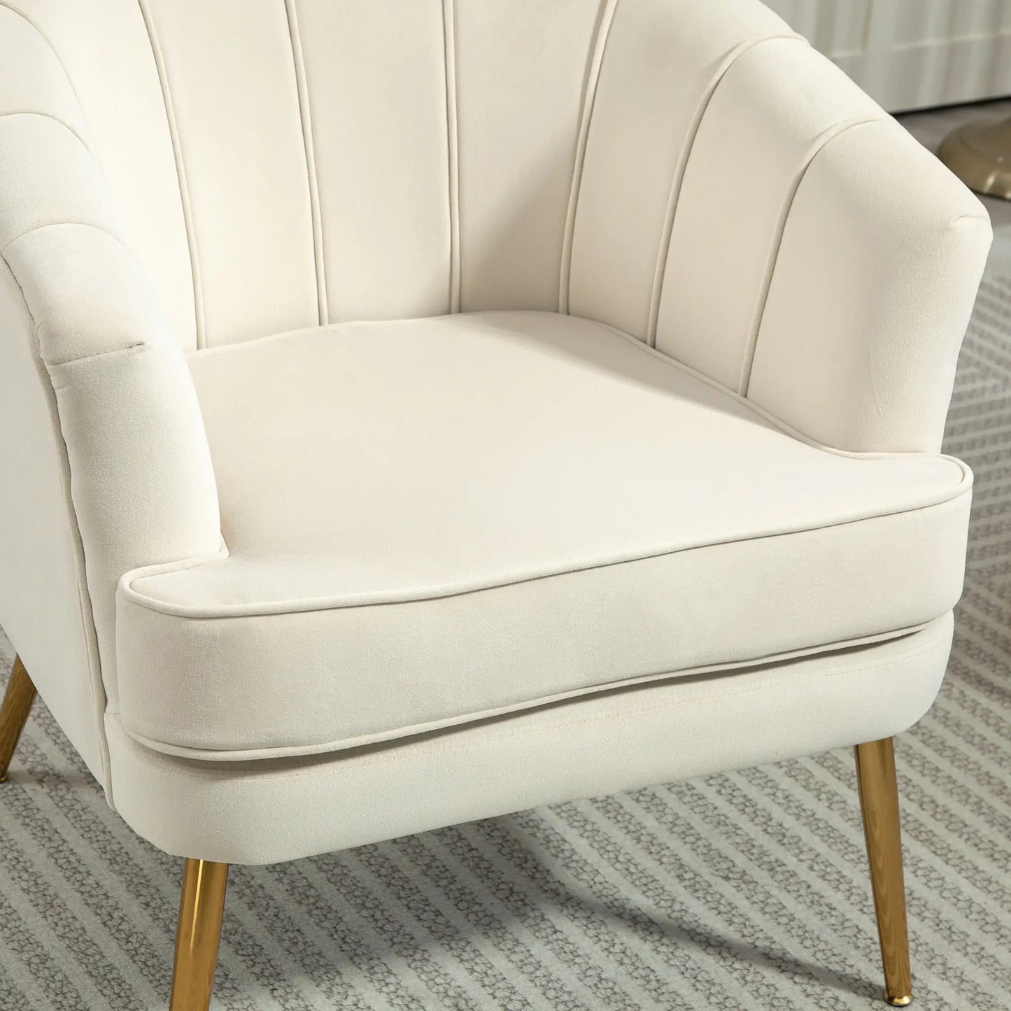 Modern Fabric Armchair, Gold Metal Legs, 32in, Cream White Accent Chairs at Gallery Canada