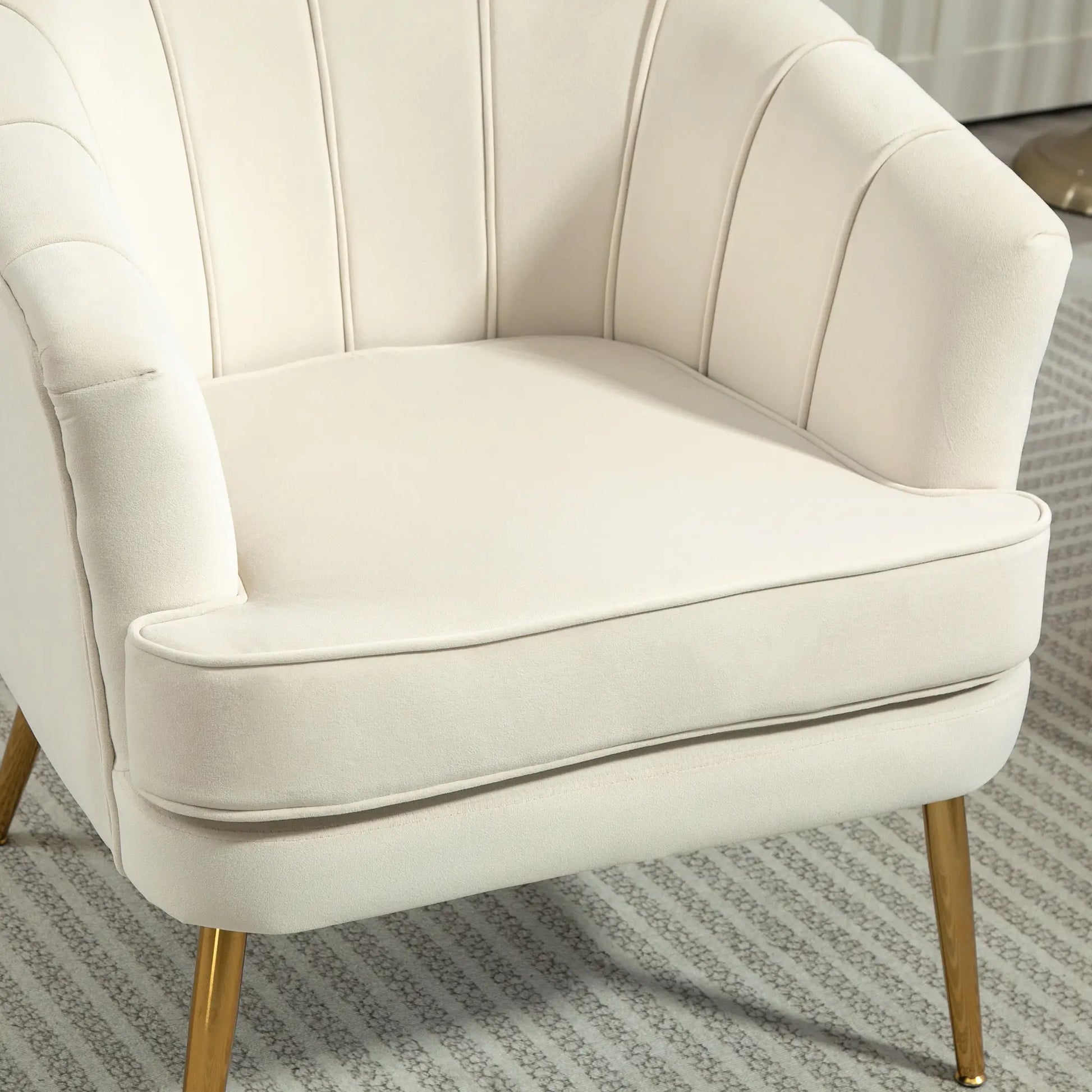 Modern Fabric Armchair, Gold Metal Legs, 32in, Cream White Accent Chairs at Gallery Canada