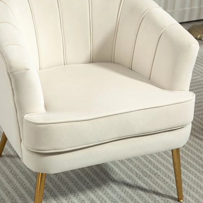 Modern Fabric Armchair, Gold Metal Legs, 32in, Cream White Accent Chairs at Gallery Canada