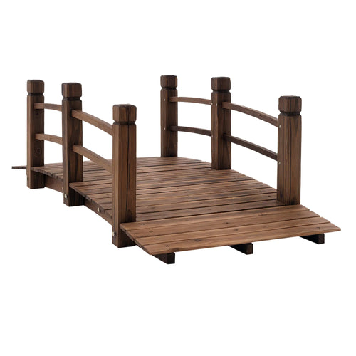 5FT Wood Garden Bridge, Outdoor Decorative Landscape, Stained Wood