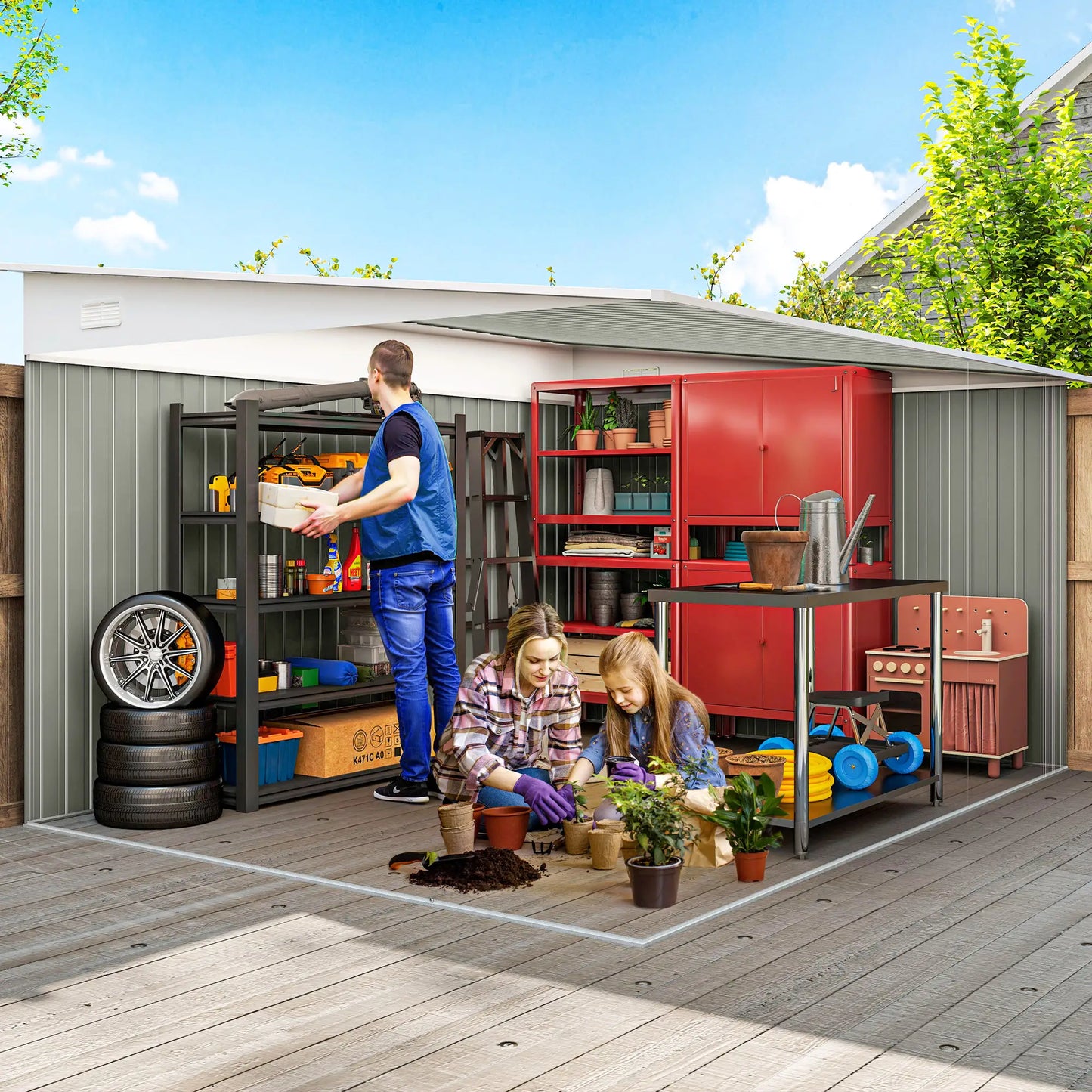 11' x 9' Steel Garden Storage Shed, Outdoor Metal Tool House, Dark Grey Sheds at Gallery Canada