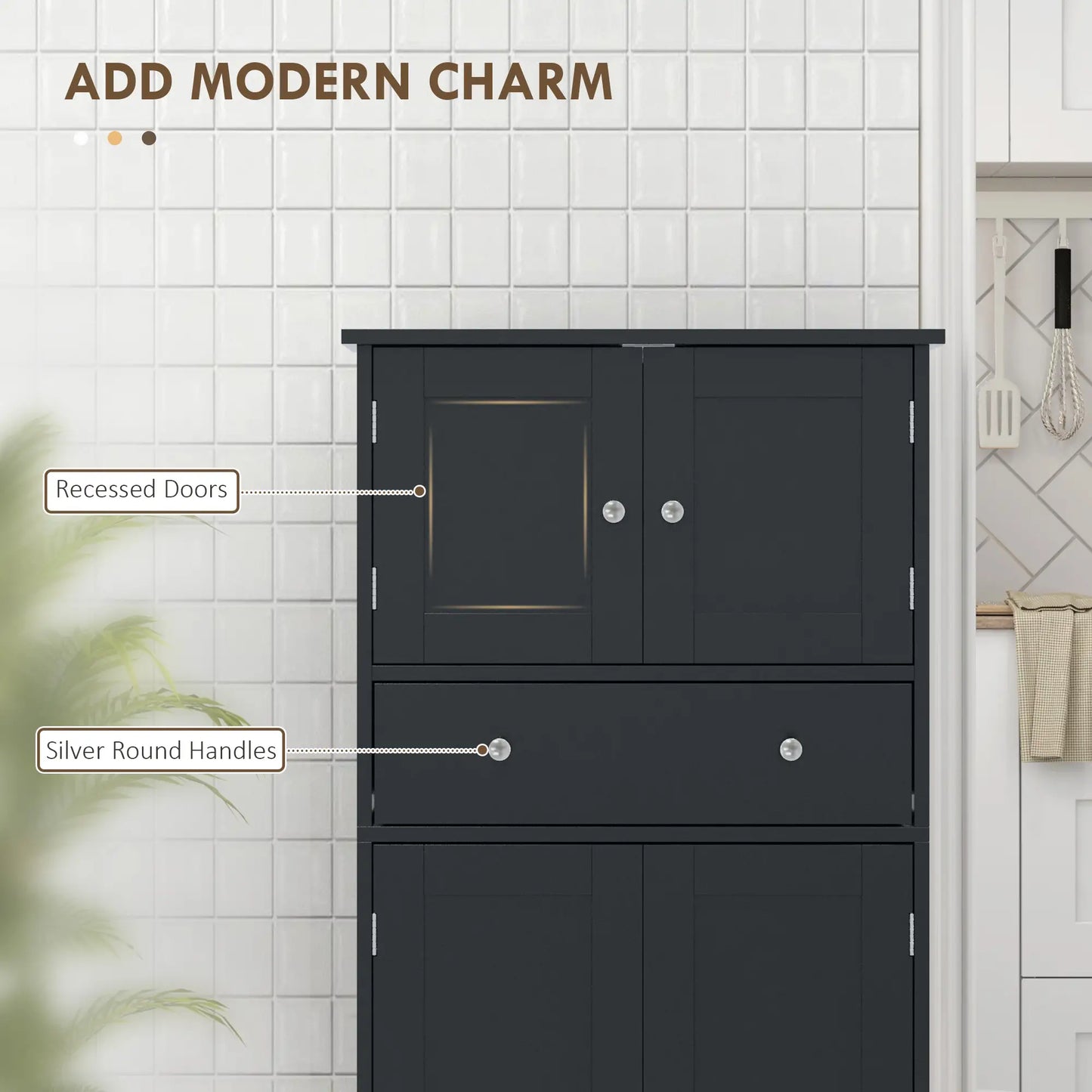 50.5" Kitchen Cabinet, 4 Doors, Drawer, Adjustable Shelf, Black Kitchen Pantry Cabinets at Gallery Canada