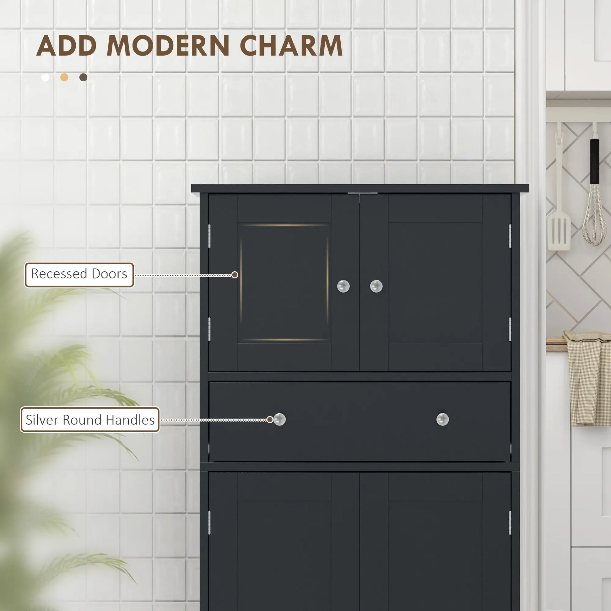 50.5" Kitchen Cabinet, 4 Doors, Drawer, Adjustable Shelf, Black Kitchen Pantry Cabinets at Gallery Canada