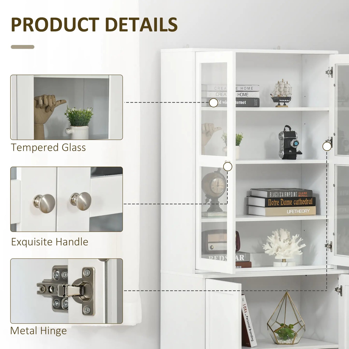 Modern Bookcase Storage Cabinet with Doors, 2 Adjustable Shelves, White White Bookshelves at Gallery Canada
