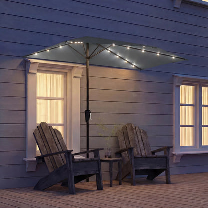 Half Patio Umbrella With Solar LED Lights, 9ft, Dark Grey Half Round Umbrellas at Gallery Canada