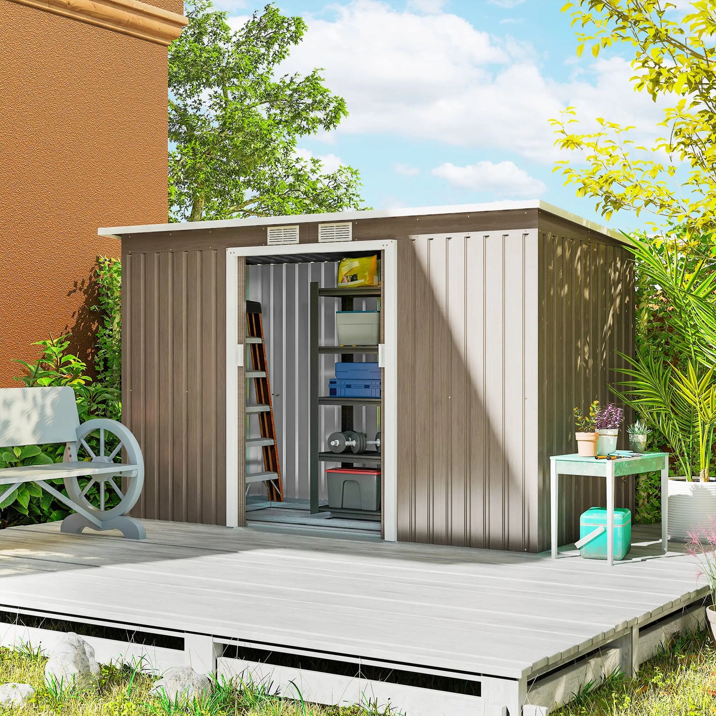 9' x 4' Metal Storage Shed, Foundation Kit, Ventilation, Light Grey Sheds at Gallery Canada