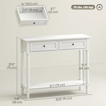 Modern Hallway Console Table, 2 Drawers, Storage Shelf, Turned Legs, White Console Tables at Gallery Canada