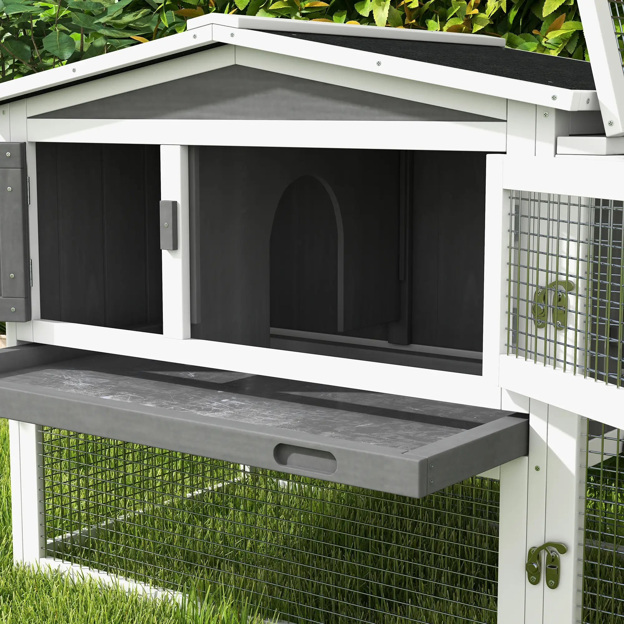 Wooden Rabbit Hutch, Guinea Pig House, Removable Tray, Openable Roof, Grey Rabbit Hutch at Gallery Canada