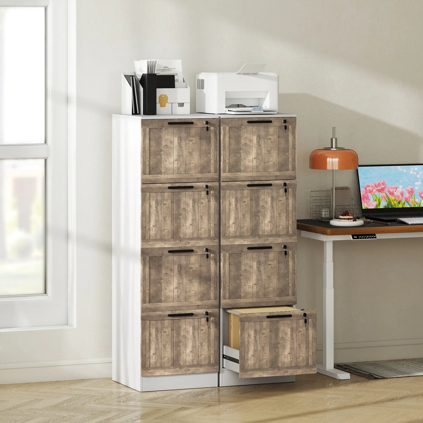 4 Drawer Filing Cabinet, Farmhouse Style, Adjustable Hanging Rails, White Office Cabinets & Cupboards at Gallery Canada