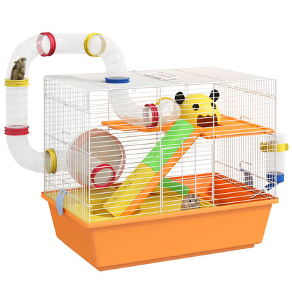 3 Tier Hamster Cage, Tunnels, Water Bottle, Exercise Wheel, 18" x 11" x 15", Orange Hamster Cages at Gallery Canada