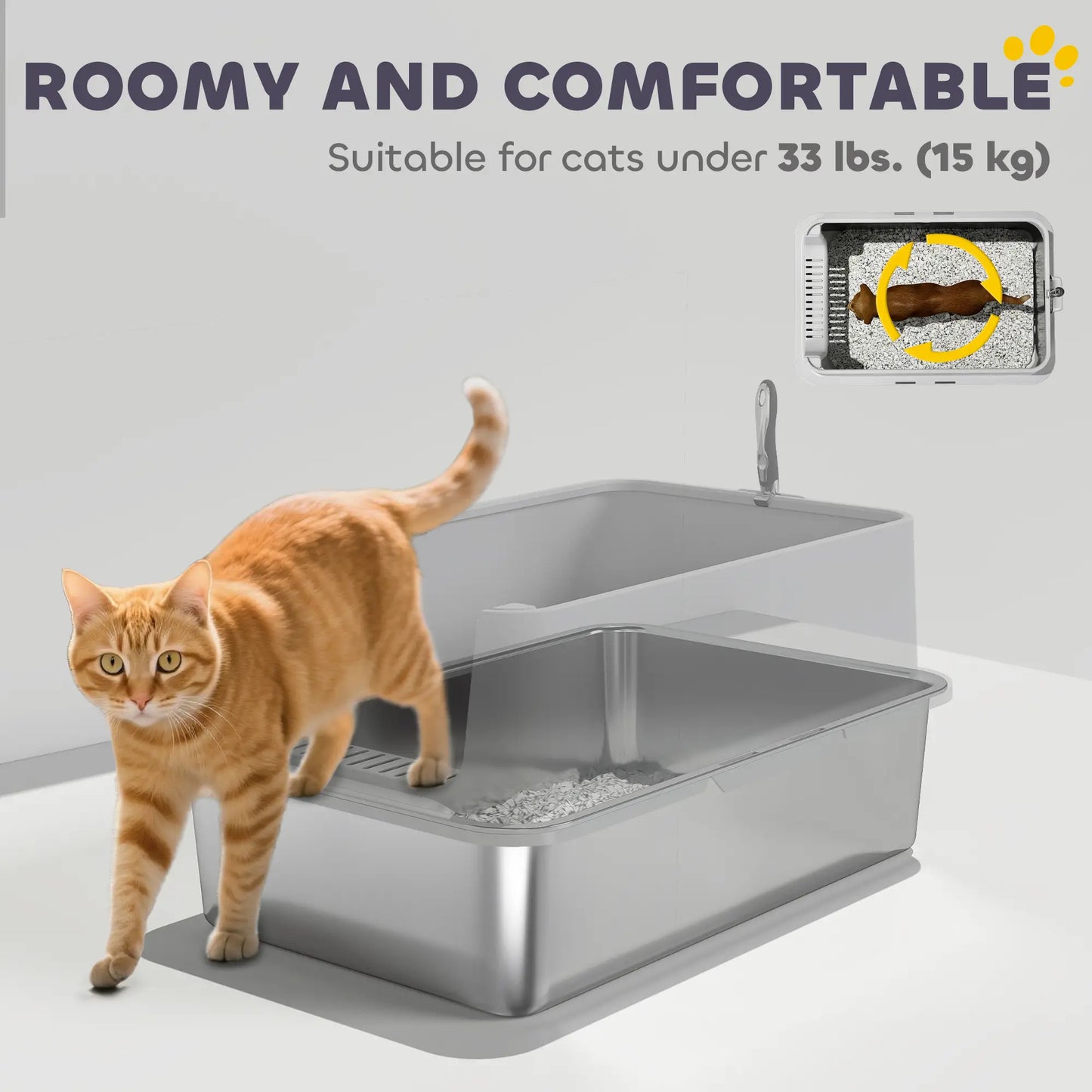 XL Stainless Steel Cat Litter Box, High Wall, Scoop Included, Easy Clean Cat Litter Box Enclosures at Gallery Canada