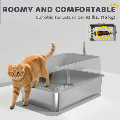 XL Stainless Steel Cat Litter Box, High Wall, Scoop Included, Easy Clean Cat Litter Box Enclosures at Gallery Canada