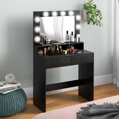 Vanity Table, Makeup Dressing Table with LED Lighting Mirror, Drawers, for Bedroom, Black Dressing & Vanity Tables at Gallery Canada