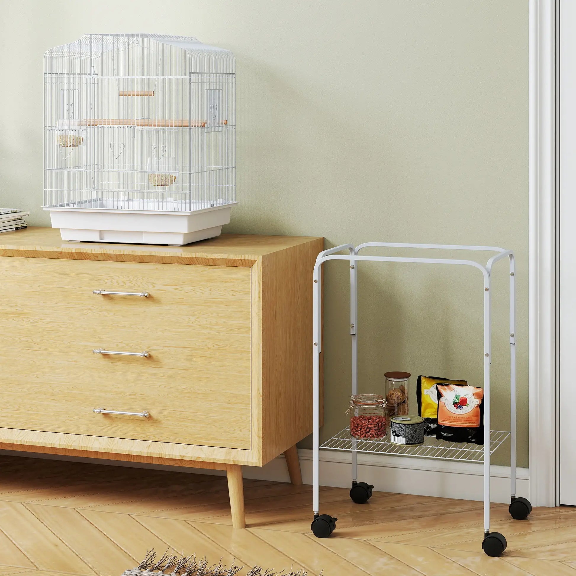 49 Rolling Bird Cage, Cockatoo House, Play Top, Storage Shelf, Wheels, White Bird Cages at Gallery Canada