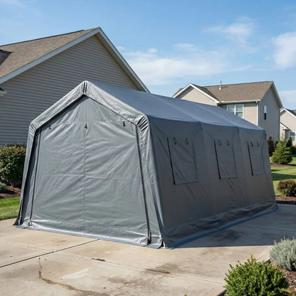 20 x 13 ft Portable Garage, Steel Frame, PE Canopy, Dark Grey Car Shelters at Gallery Canada