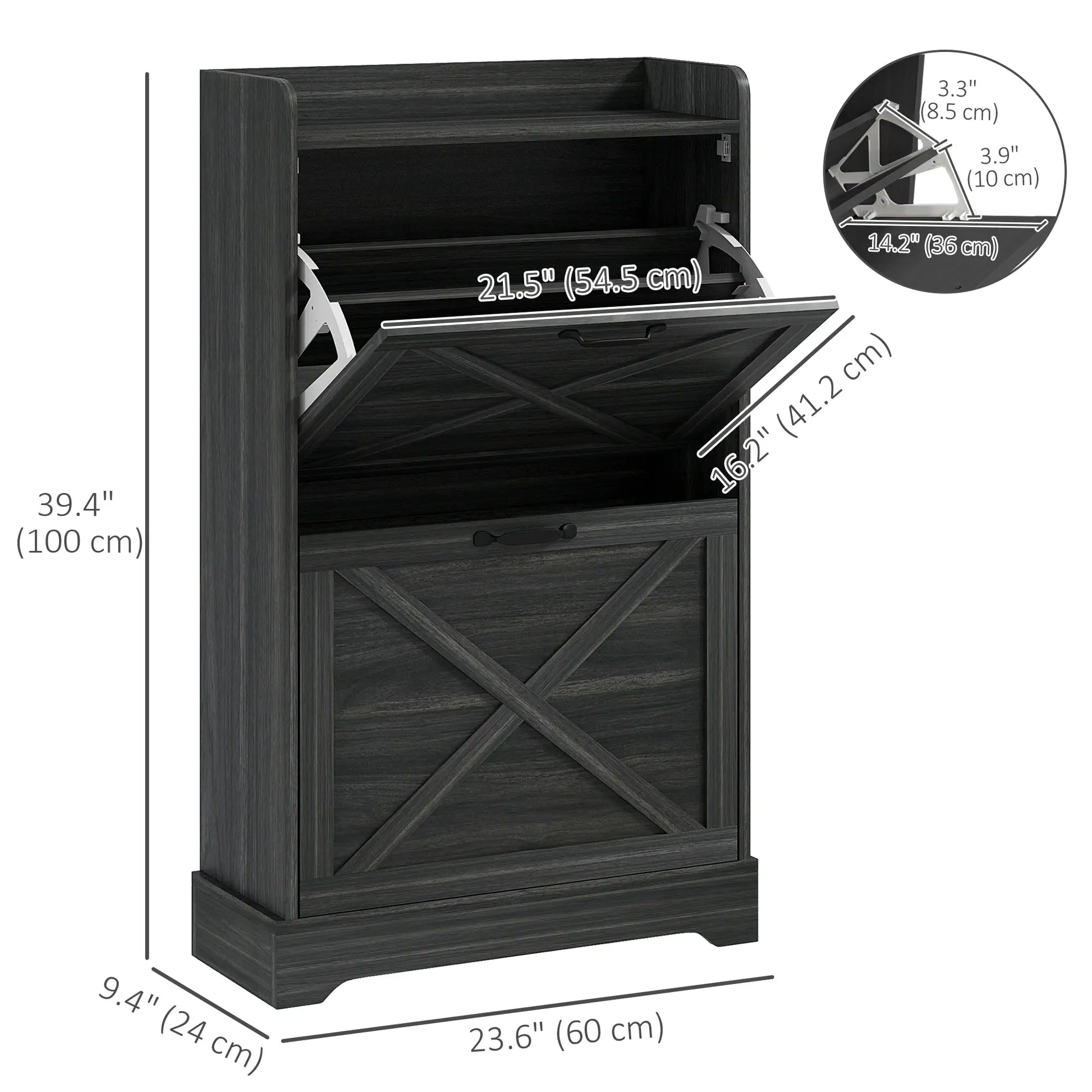 Slim Shoe Storage Cabinet, 2 Flip Drawers, Adjustable Shelves, Distressed, Grey Shoe Storage Cabinets & Racks at Gallery Canada