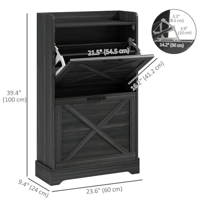 Slim Shoe Storage Cabinet, 2 Flip Drawers, Adjustable Shelves, Distressed, Grey Shoe Storage Cabinets & Racks at Gallery Canada