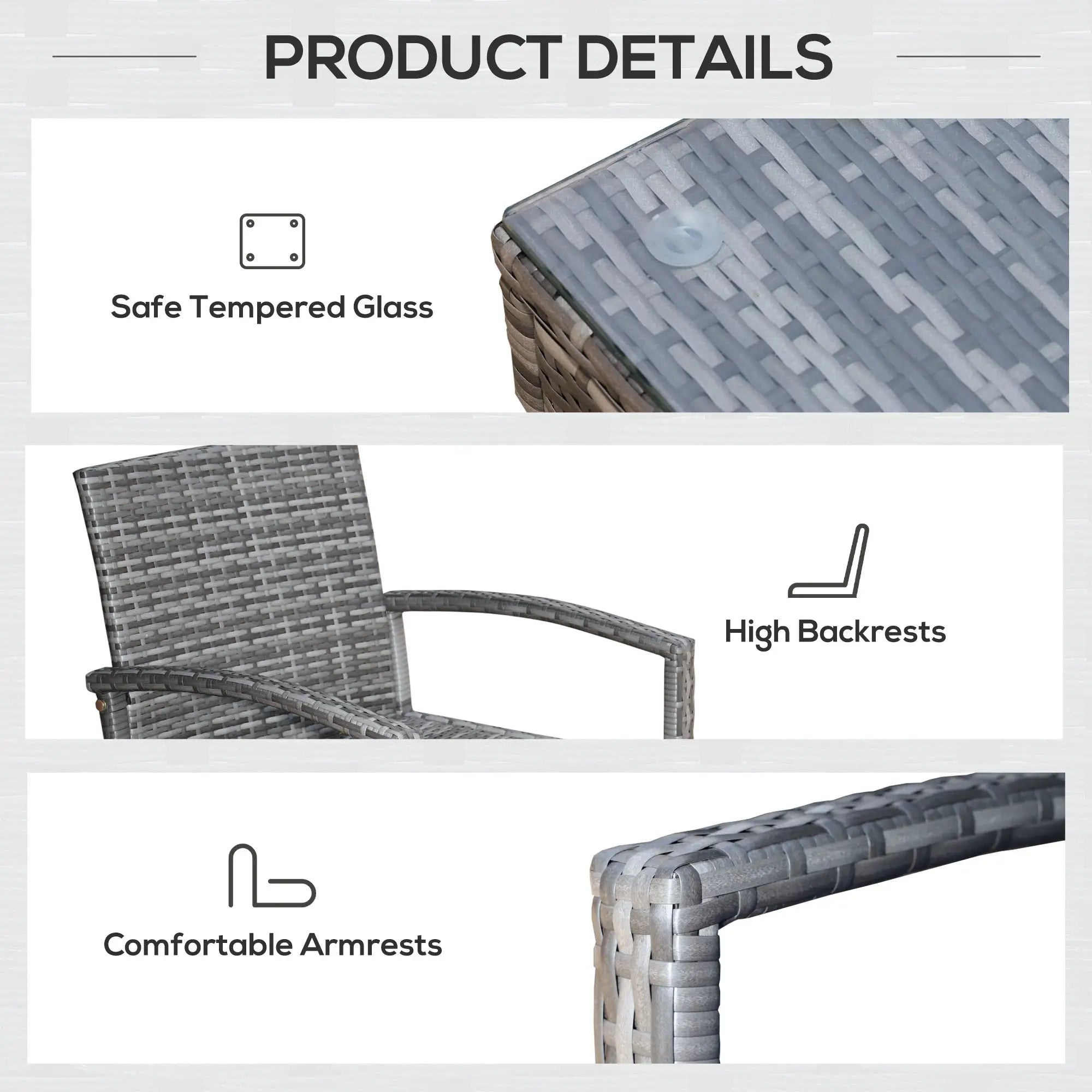 3-Piece Wicker Patio Set, Rattan Bistro with Coffee Table, Cushions, Blue Bistro Sets at Gallery Canada