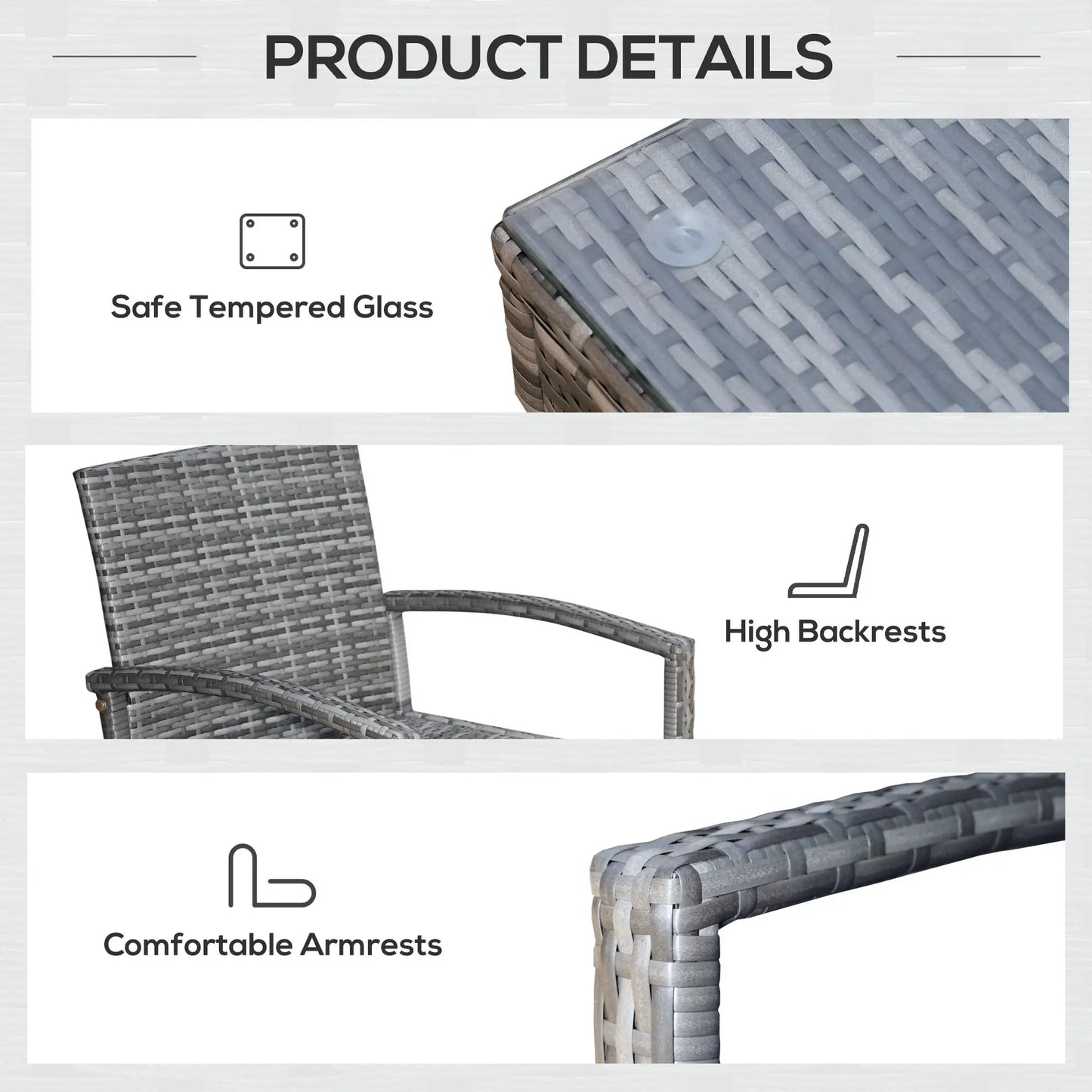 3-Piece Wicker Patio Set, Rattan Bistro with Coffee Table, Cushions, Blue Bistro Sets at Gallery Canada