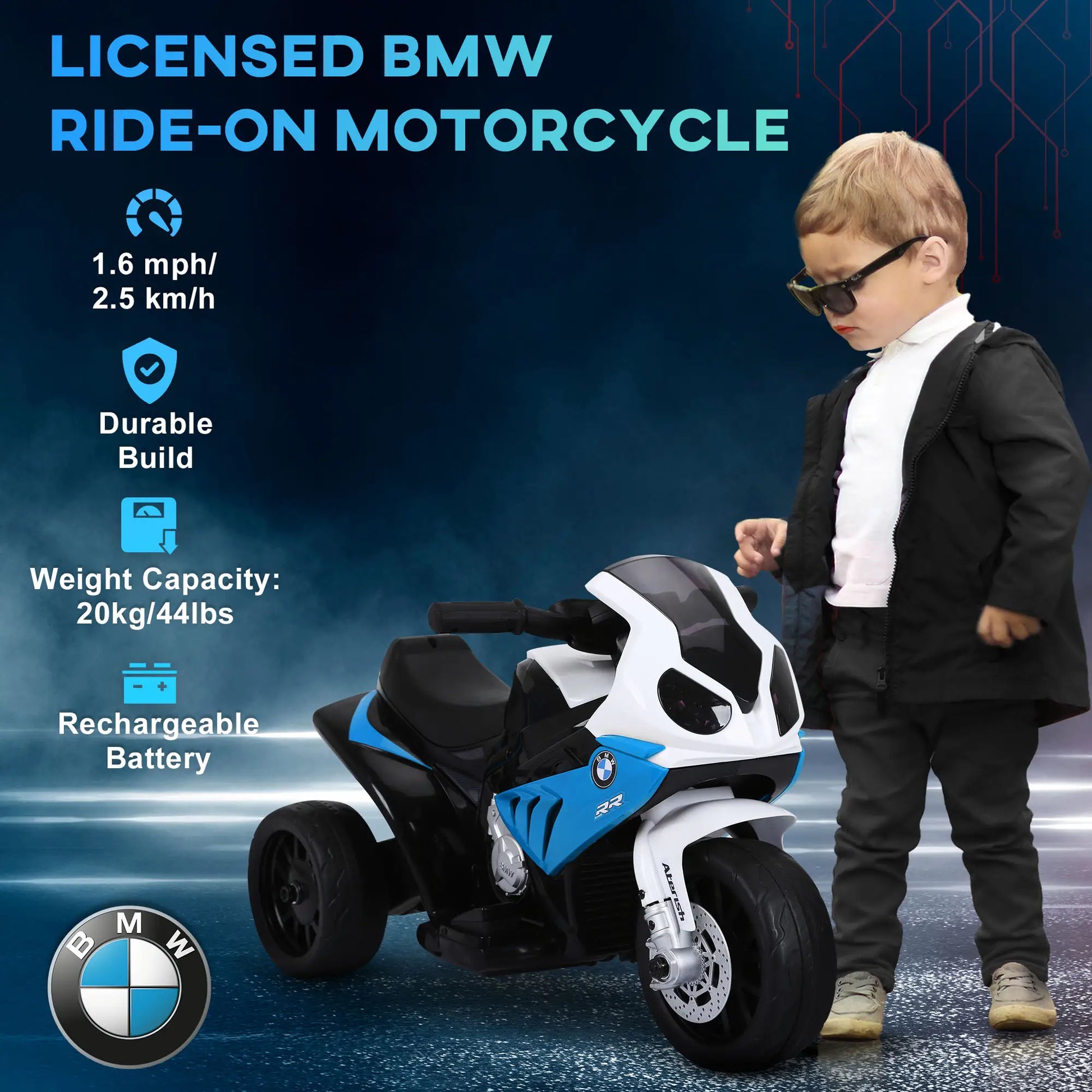 6V Kids Motorcycle with Headlight, Music, Blue Electric Motorcycles at Gallery Canada