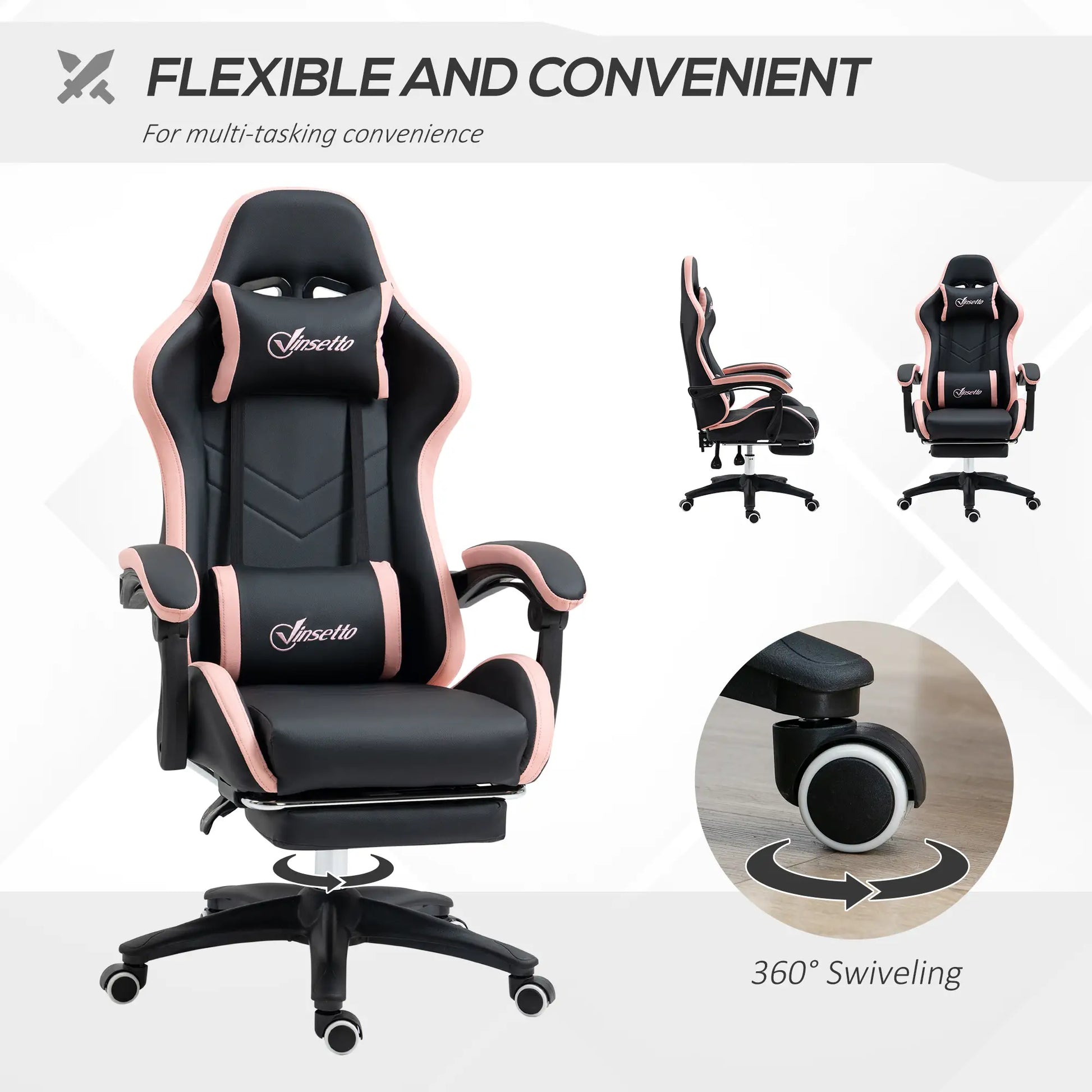 Gaming Chair, PU Leather Office Desk Chair with Footrest, Swivel Wheels, 135° Reclining Back, Black Video Game Chairs at Gallery Canada