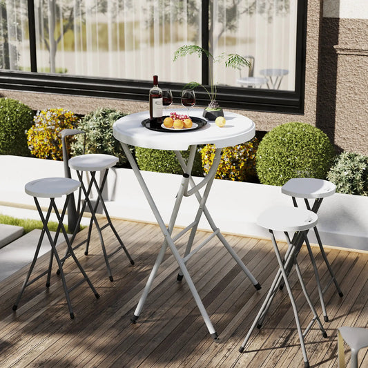 31.5" Bar Height Patio Table, Outdoor Folding Table, HDPE Top, Locking Steel Legs, White Patio Dinning Tables White, Grey at Gallery Canada
