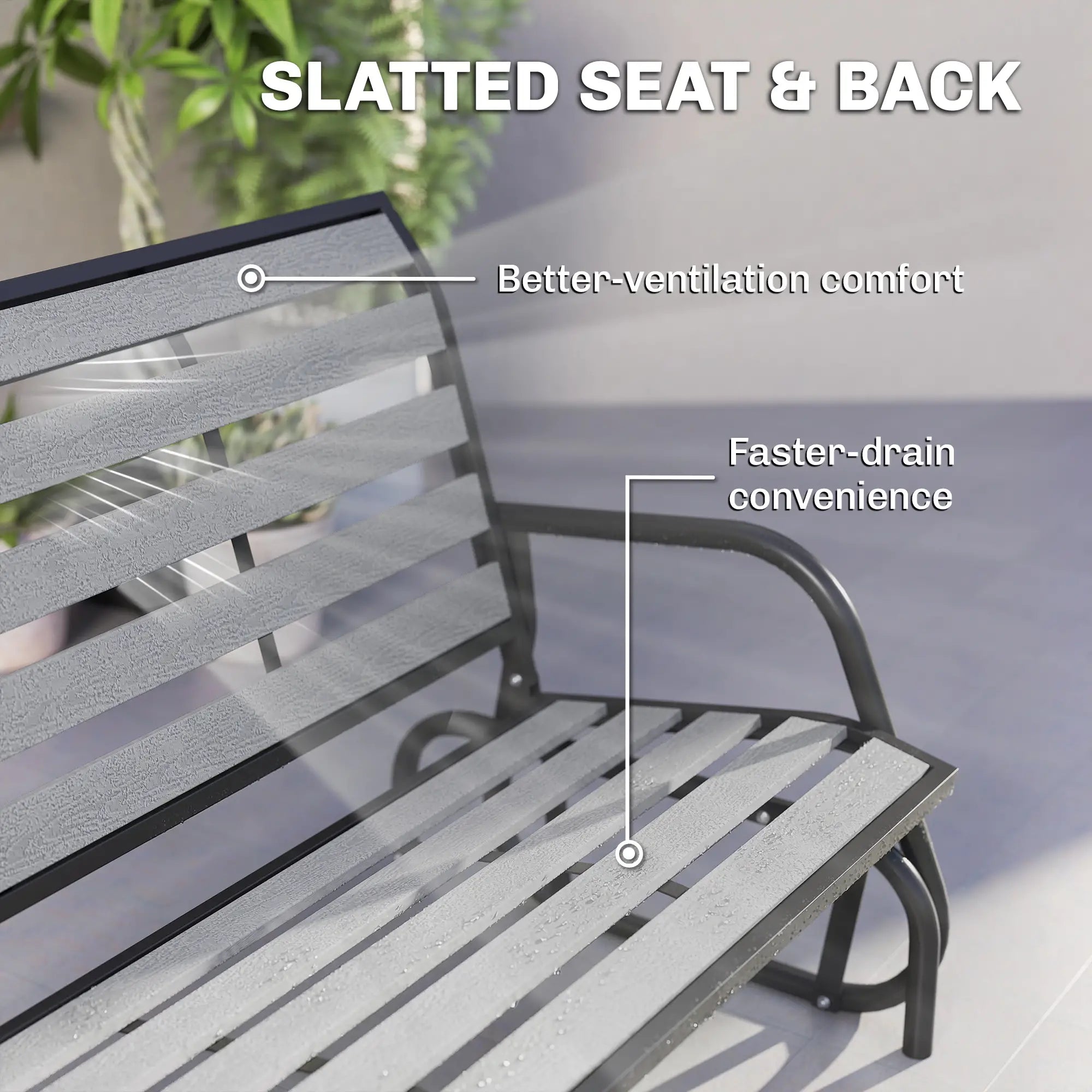 2 Person Outdoor Glider Bench, Steel Frame, Faux Wood Slats, Grey Outdoor Gliders at Gallery Canada