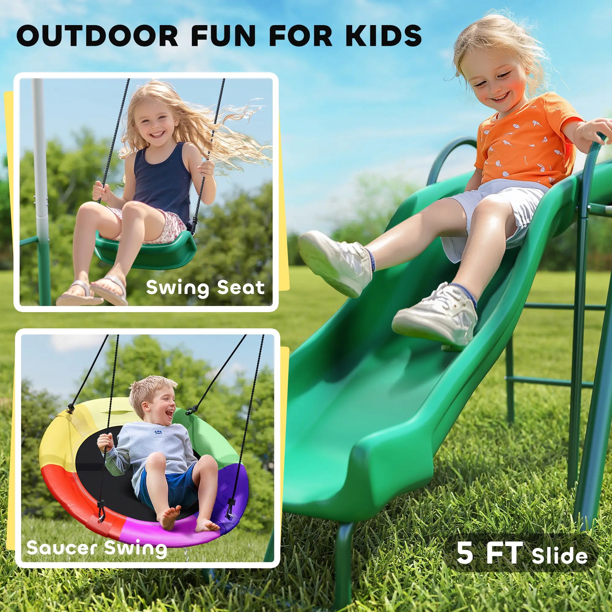 Metal Swing Set With Slide, Saucer Swing Seat, Dark Green Gym Sets & Swings at Gallery Canada