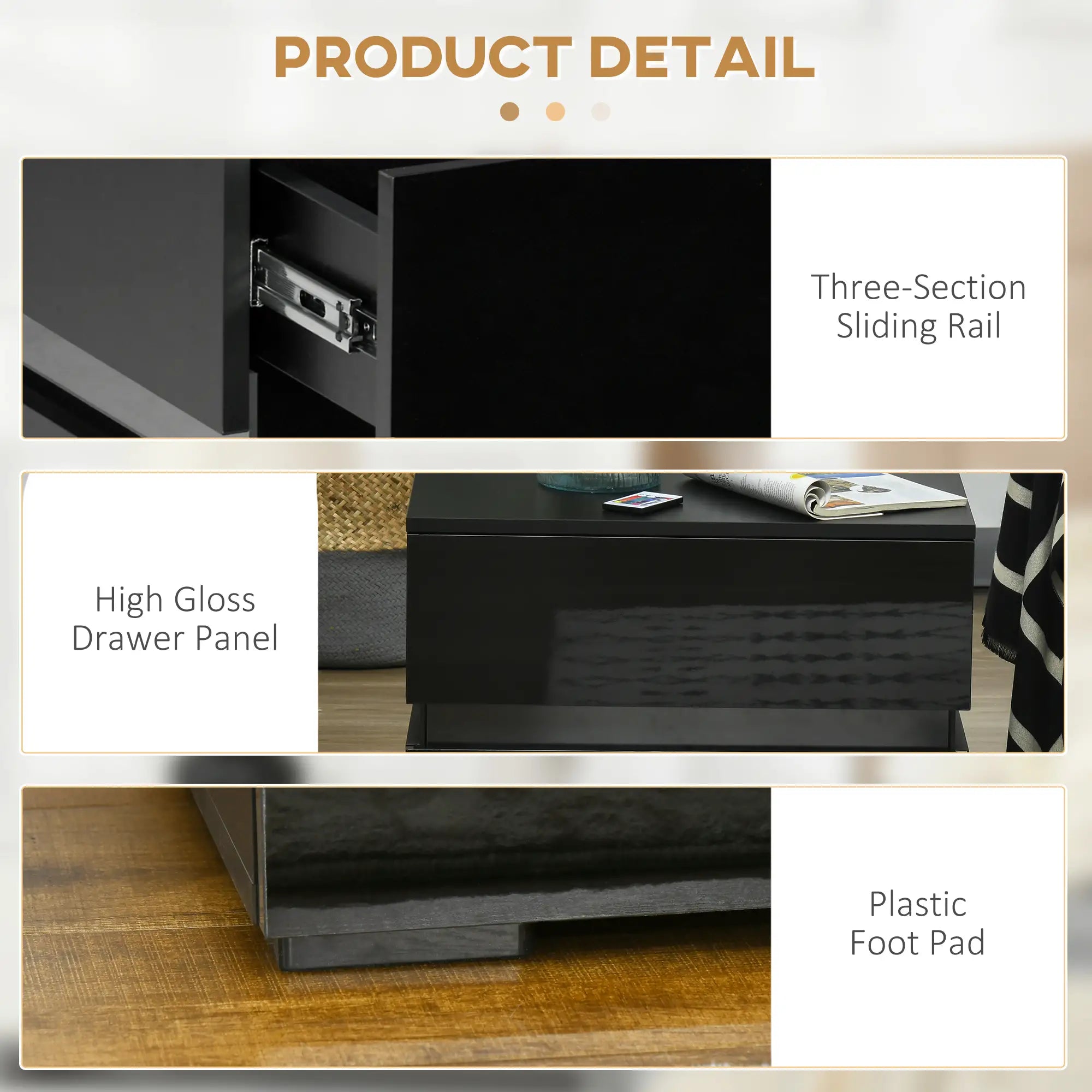 Modern Nightstand, 2 Drawers, USB RGB LED Lights, Remote, Black Bedside Tables at Gallery Canada