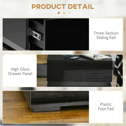 Modern Nightstand, 2 Drawers, USB RGB LED Lights, Remote, Black Bedside Tables at Gallery Canada