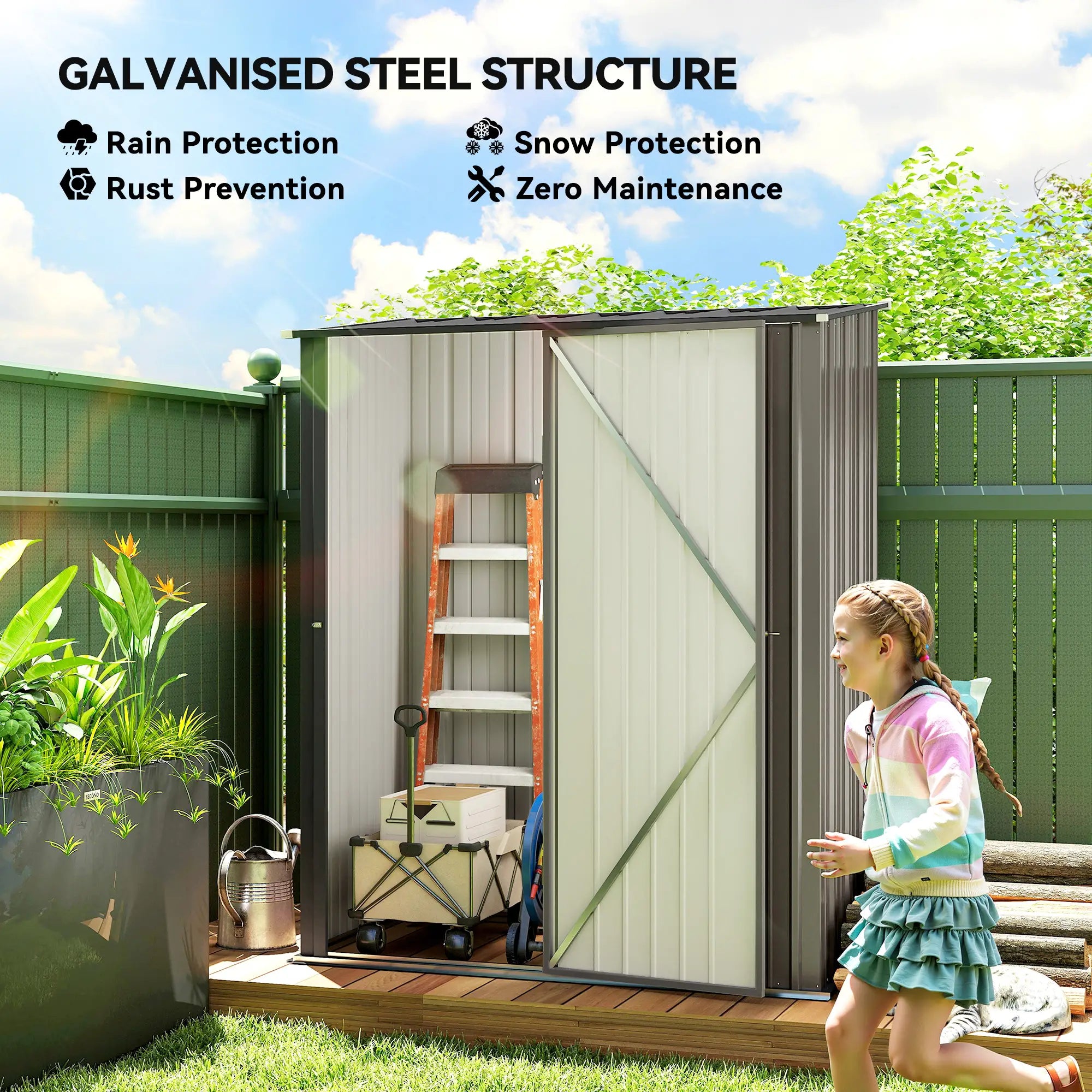 5' x 3' Steel Garden Shed, Outdoor Storage With Lockable Door, Grey Sheds at Gallery Canada