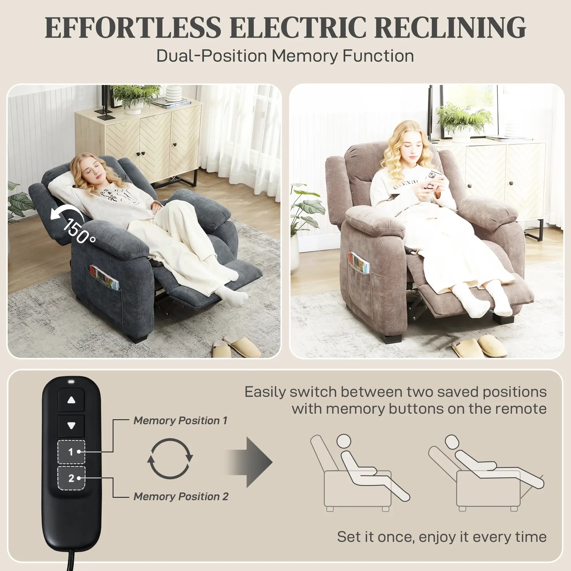 Power Recliner Chair, Quiet Brushless Motor, Remote, Dark Grey Single Sofas at Gallery Canada