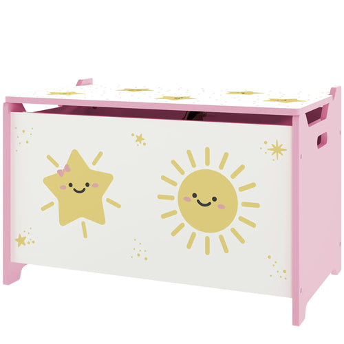 Toy Chest with Lid, Safety Hinges, Groove Handles, Pink