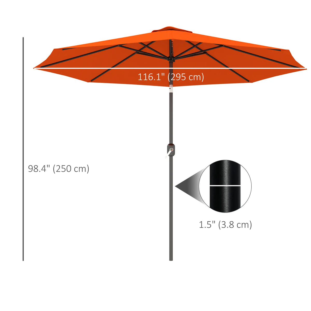Parasol de marché rond 10' x 8', parasol de patio avec inclinaison à manivelle, orange