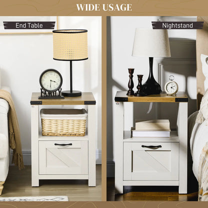 Farmhouse Side Table with Drawer, Open Shelf, White Side Tables at Gallery Canada