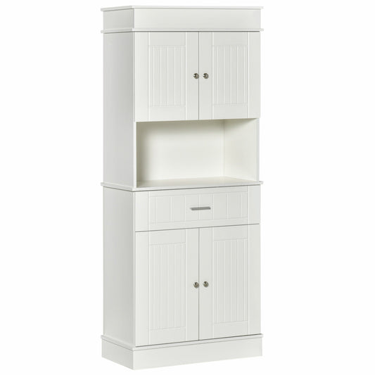 72" Kitchen Pantry Cabinet, Freestanding Buffet with Hutch, Cupboard with Adjustable Shelf, Utility Drawer, 2 Door Cabinets and Countertop, White Wood Grain - Gallery Canada