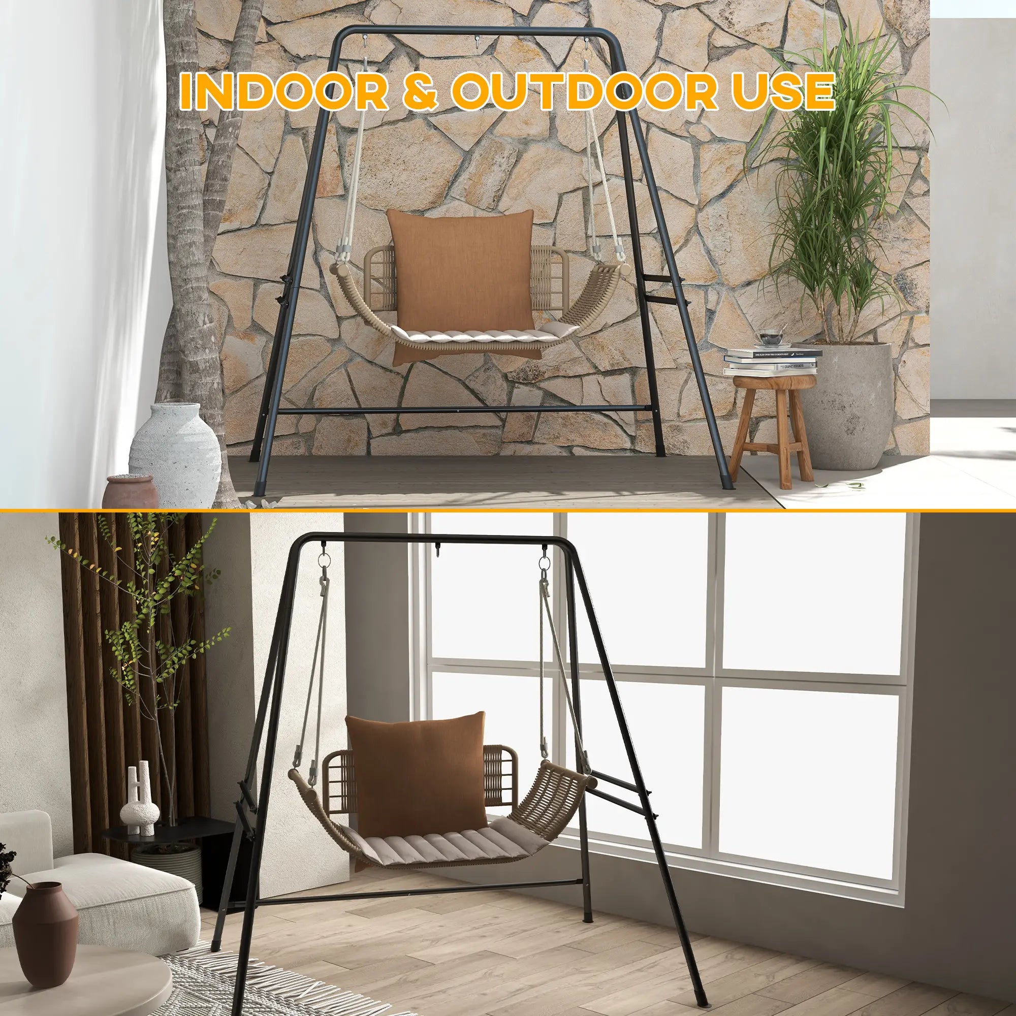 Hammock Chair Stand, Heavy Duty Metal Frame, Indoor Outdoor Use, Black Hammock Stands at Gallery Canada