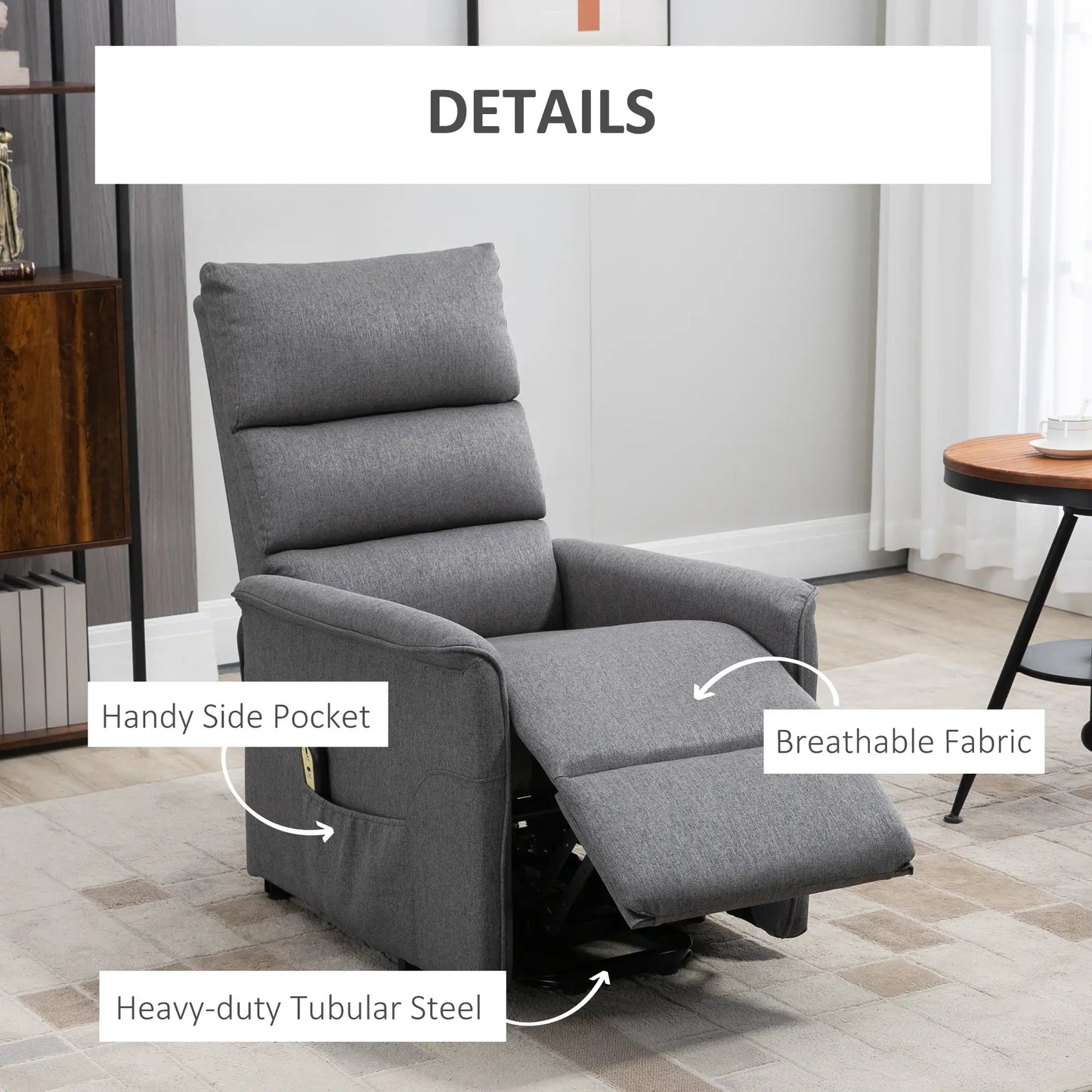 Power Lift Chair Recliner, Remote Control, Side Pockets, Dark Grey Electric Power Lift Chairs at Gallery Canada
