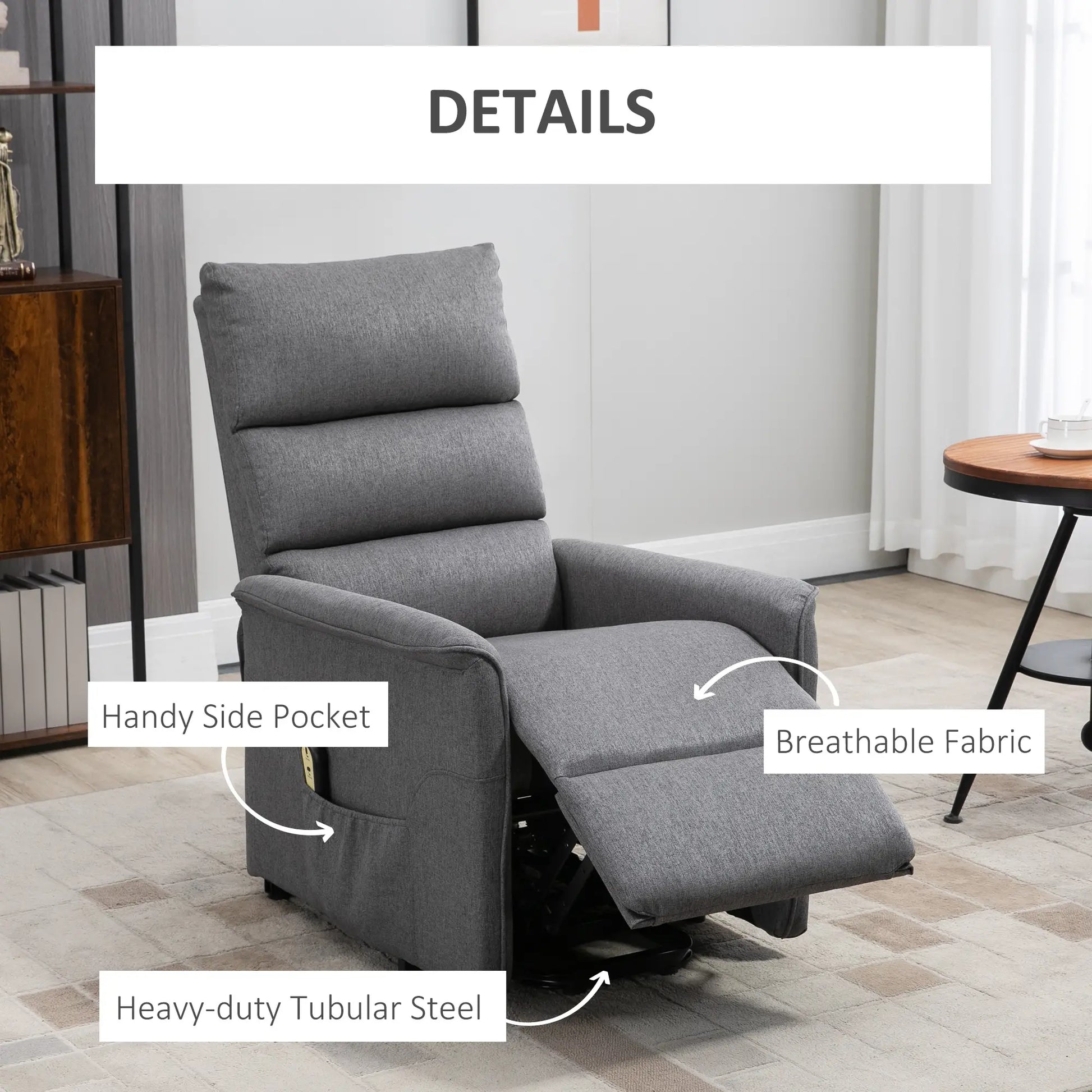 Power Lift Chair Recliner, Remote Control, Side Pockets, Dark Grey Electric Power Lift Chairs at Gallery Canada