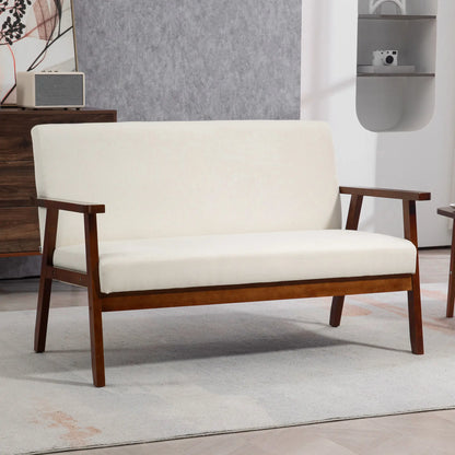 Compact Loveseat Sofa, Linen Fabric, Rubber Wood Legs, Cream White 2-Seater Sofas at Gallery Canada