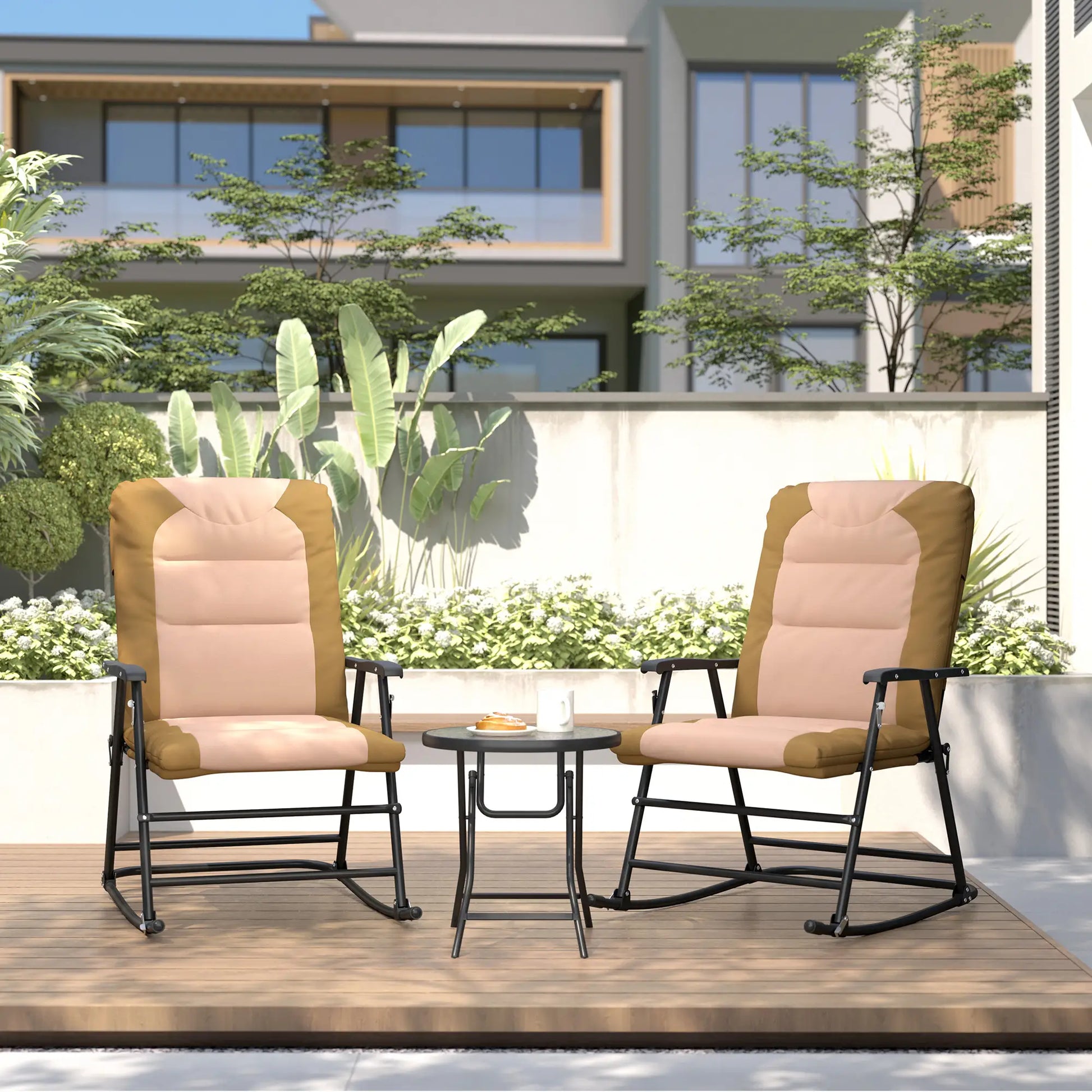 3-Piece Foldable Rocking Chair Set, Light Brown Outdoor Rocking Chairs at Gallery Canada