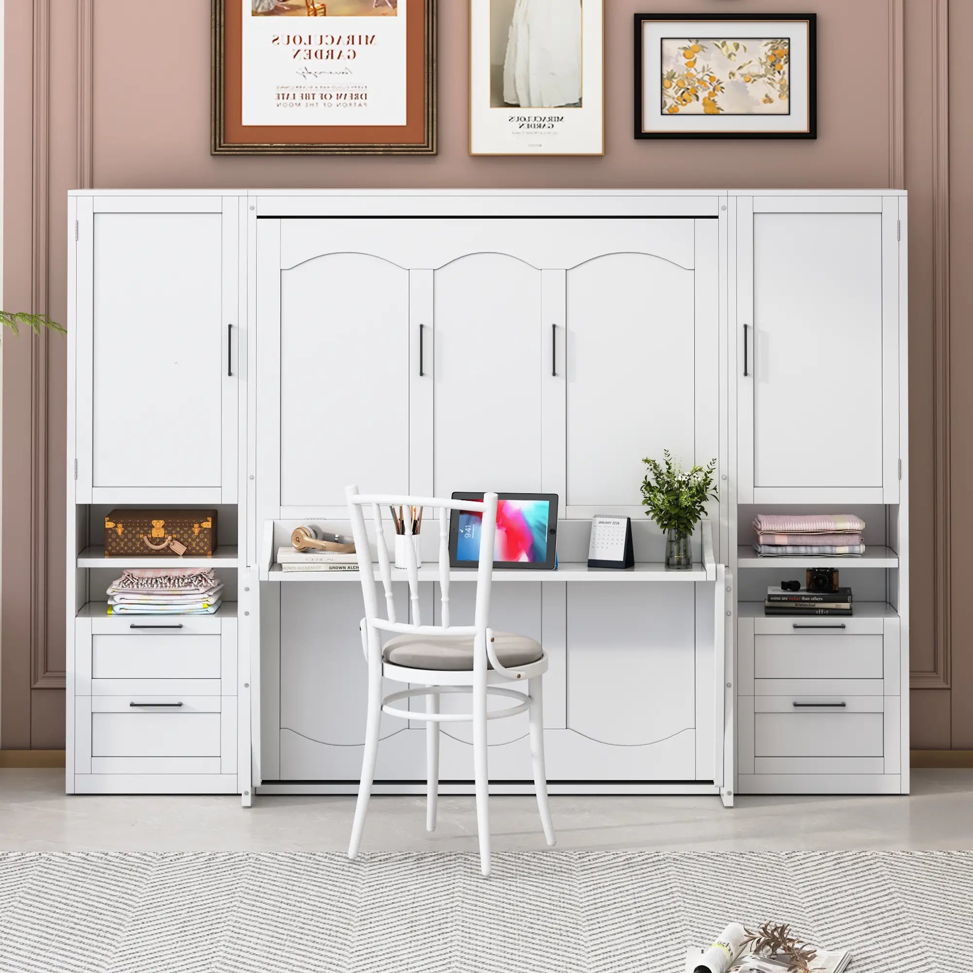 Murphy Bed with Closet, Drawers, Shelves, 114