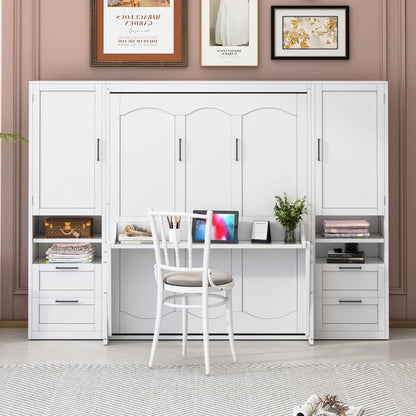 Murphy Bed with Closet, Drawers, Shelves, 114" L x 17" W x 87" H, White Bed Frames at Gallery Canada