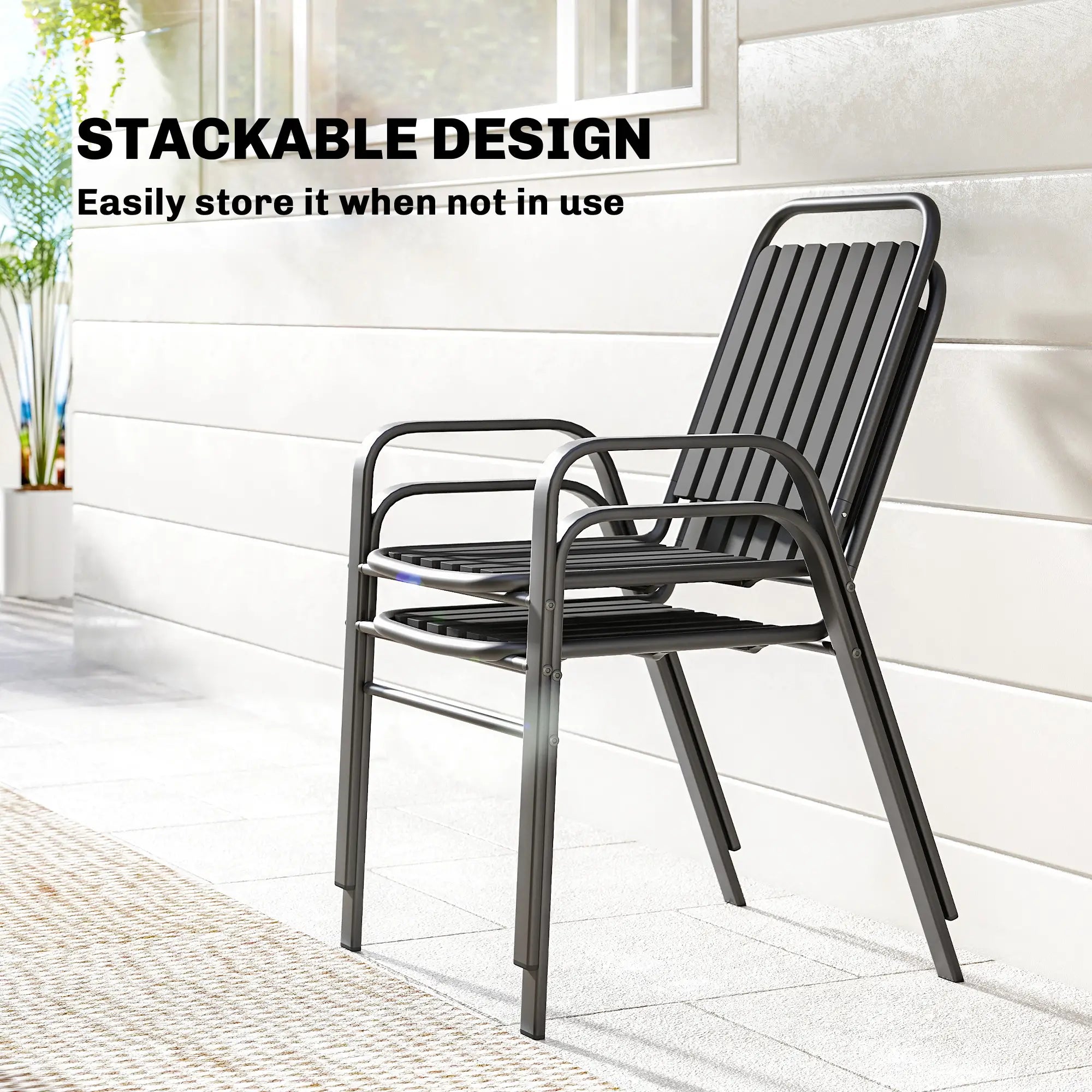 Stackable Outdoor Dining Chairs Set Of 2, Black Patio Chairs at Gallery Canada