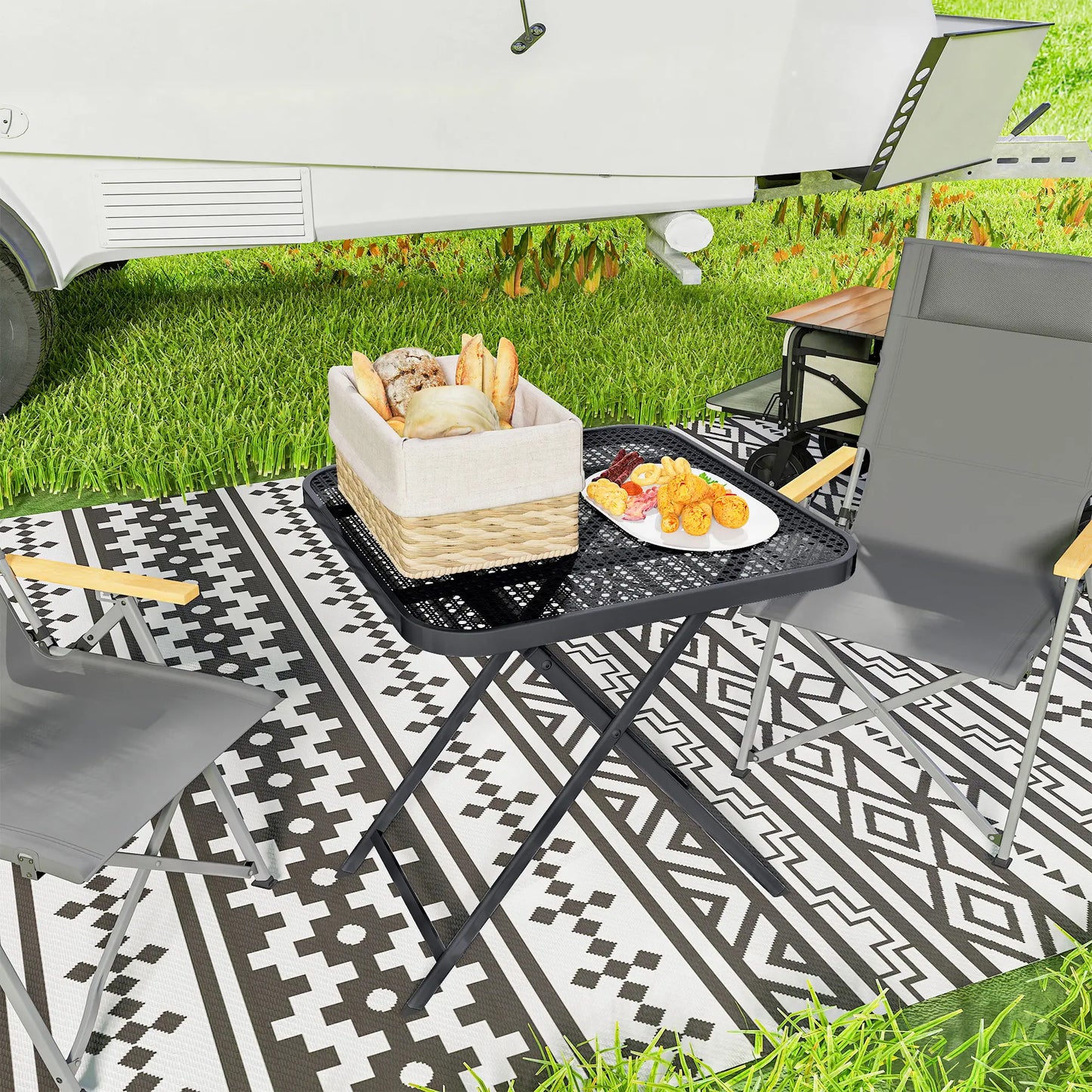 27.5" Square Outdoor Patio Table, Folding, Grid Rattan-Like Top, Black Patio Dinning Tables at Gallery Canada