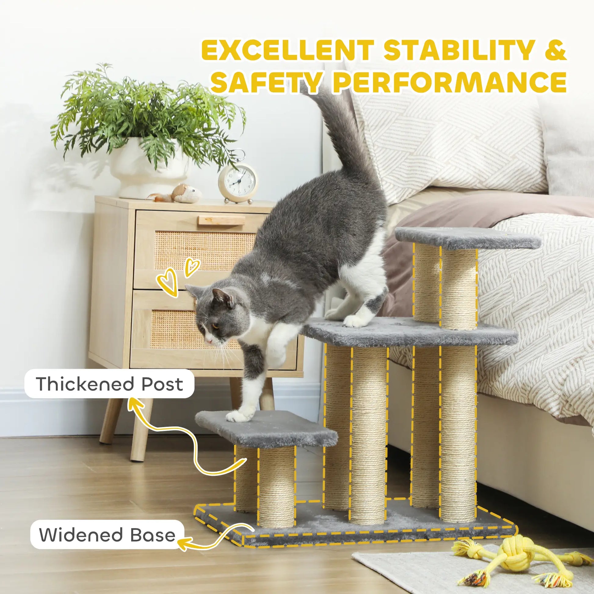 Cat Stairs with 2 Sisal Scratching Posts, 3-Tier Adjustable, Grey Dog Stairs at Gallery Canada