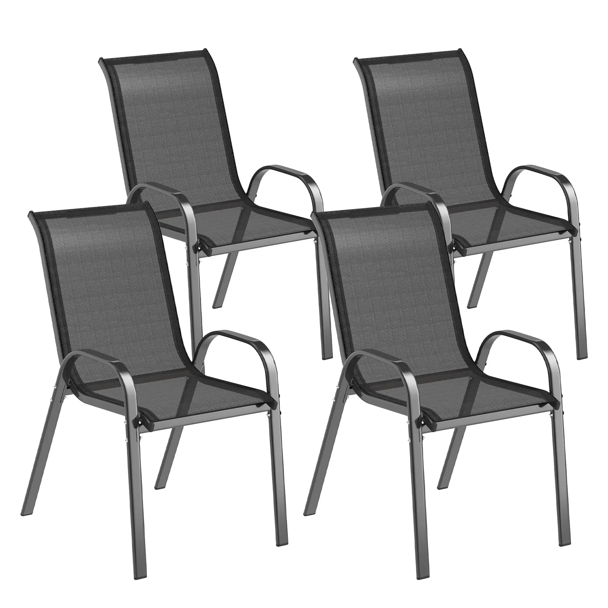 Set of 4 Stackable Outdoor Dining Chairs, High Back, Breathable Mesh Seat, Black Outdoor Dining Sets at Gallery Canada