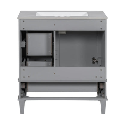 Bathroom Vanity with Sink, Solid Wood, Storage Cabinet, 30" L x 18" W x 34" H, Grey Sink Cabinets at Gallery Canada